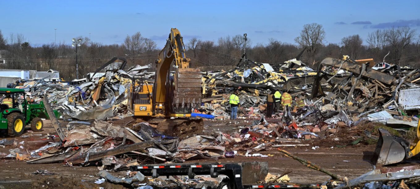 Damage in Mayfield, Kentucky after the December 2021 tornado
